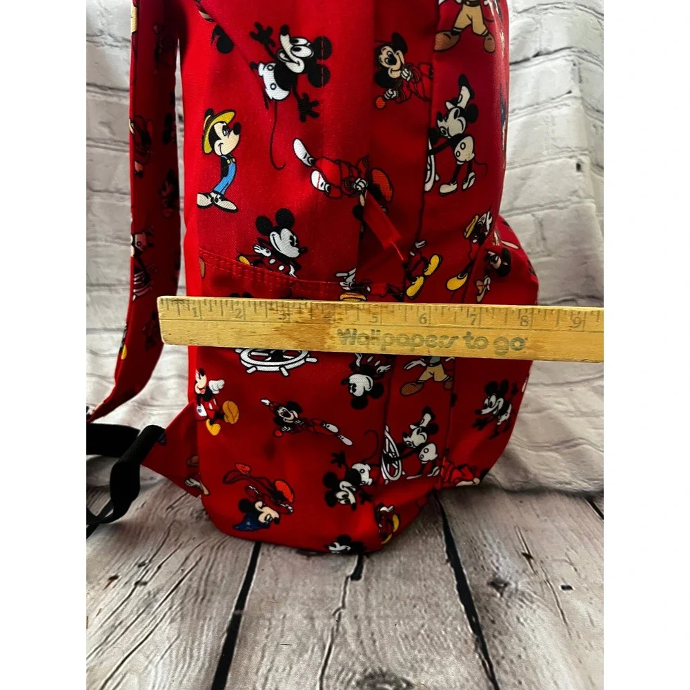 Disney Mickey Mouse Red All Over Print Canvas Backpack Steamboat Sorcerer